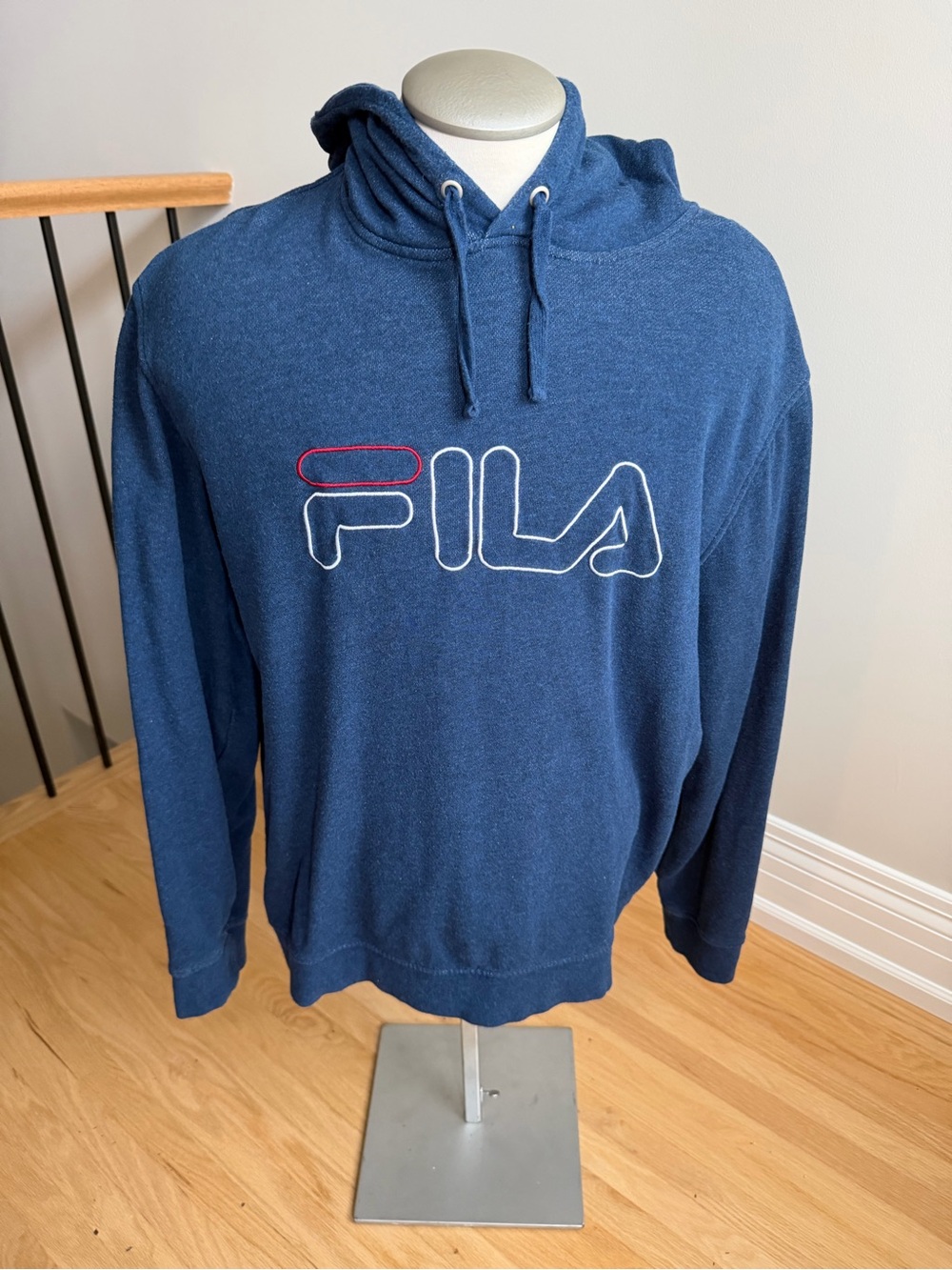 Fila Men's Navy Blue Pullover Hoodie with Embroidered Logo